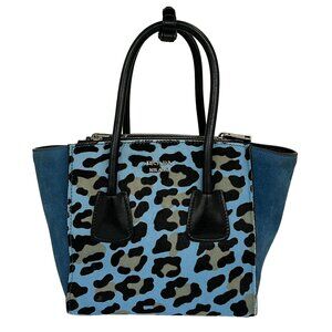 Prada Tote Bag Light Blue Black Multi Unborn Calf Suede Leather